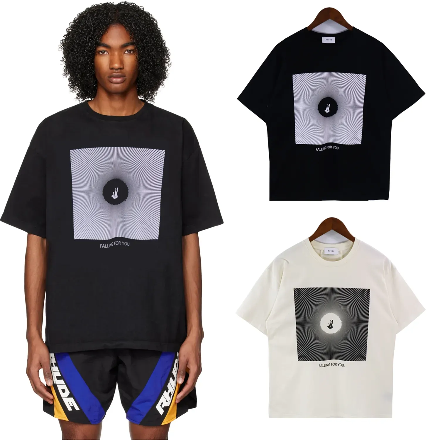 Rhude T-shirt Designer Mens Femme Man Tshirts Vêtements graphiques Tees Modèles Tops Summer Summer Sleeve Tshirt Hip Hop Lettres Graffiti Print Shirts Loose