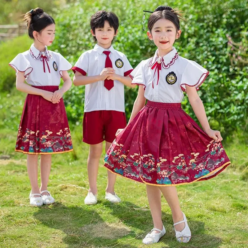 Abbigliamento set di lezioni di scuola elementare abito in stile britannico abito estivo 1 giugno Performance bambini diploma uniforme poo