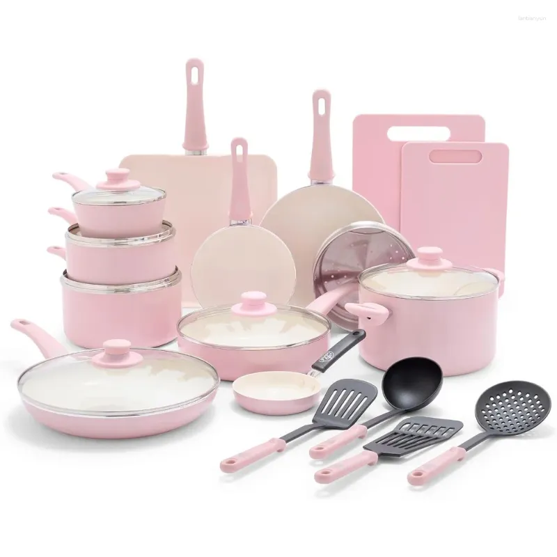 Ensembles d'ustensiaux de cuisine Grip Soft Healthy Ceramic antiadhésif 23 pièces Pots de cuisine et casseroles de sauce à frire