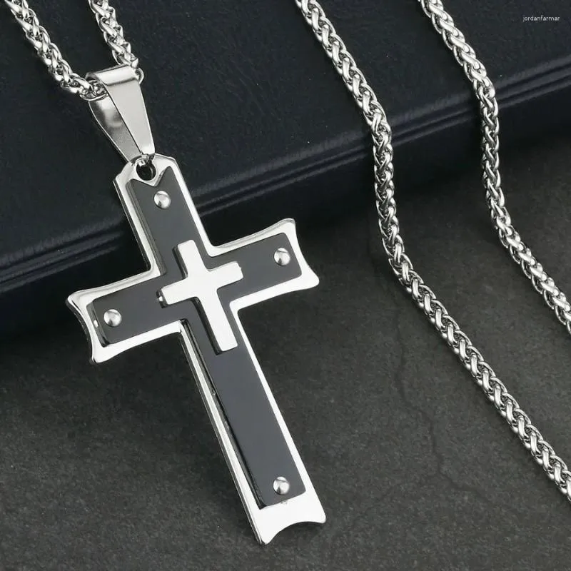 Collane a pendente gioielli religiosi in acciaio inossidabile 3 strati Collana a croce per uomo Dichiarazione della catena della moda Colar NC127