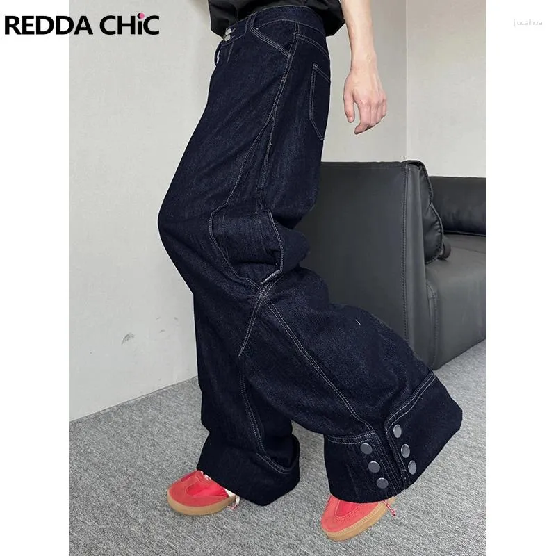 Jeans maschili rossdachic hiphop uomini abbottonati abbottonato blu solido blu vintage patchwork pantaloni in denim gamba larga larga y2k streetwear
