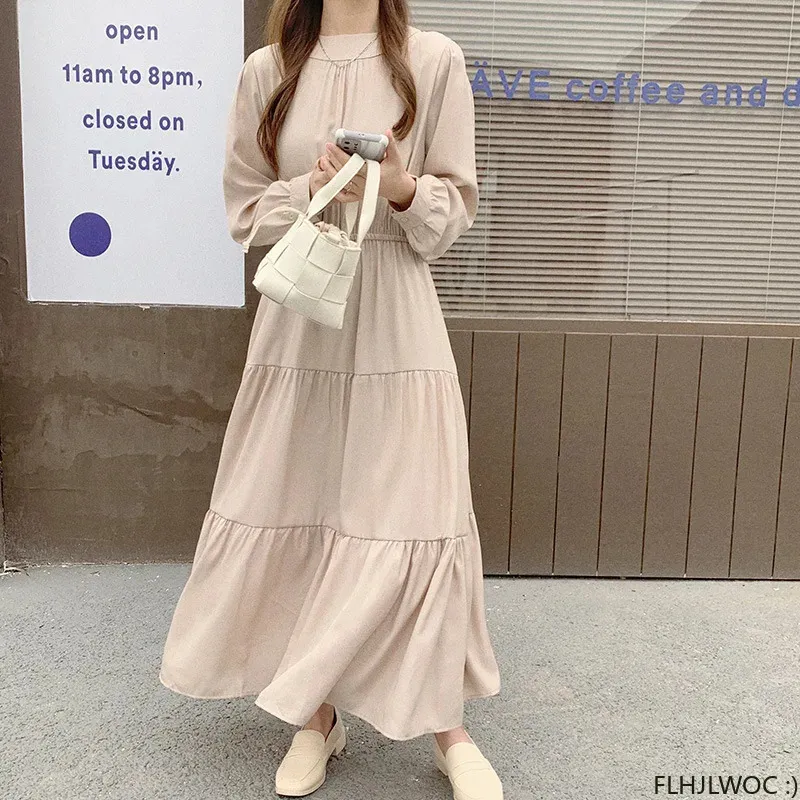 2024 Kvinnor Chic Japan Girls Design Elegant Slim midja Feminin Vestidos Söt romantisk retro Vintage Korea Style Solid Long Dress 240429