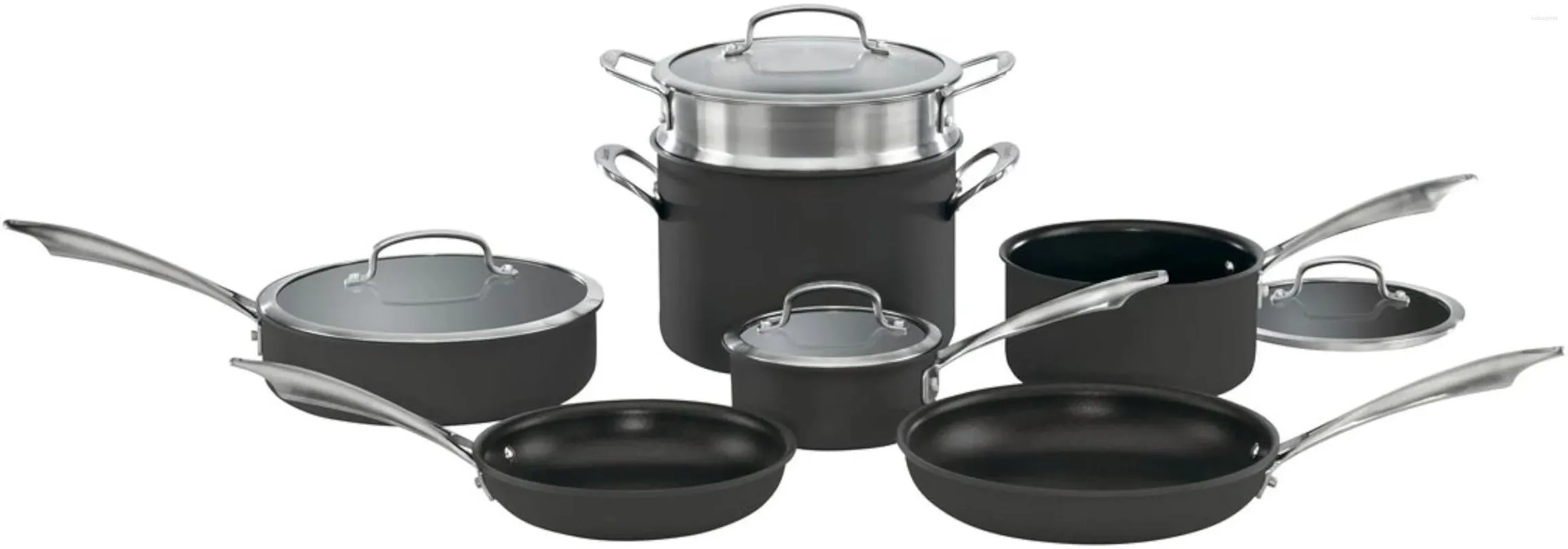 Kookgerei Sets geanodiseerd 11-delige set vaatwasser-safe-hard zwart roestvrijstalen kooking non stick pot voedsel