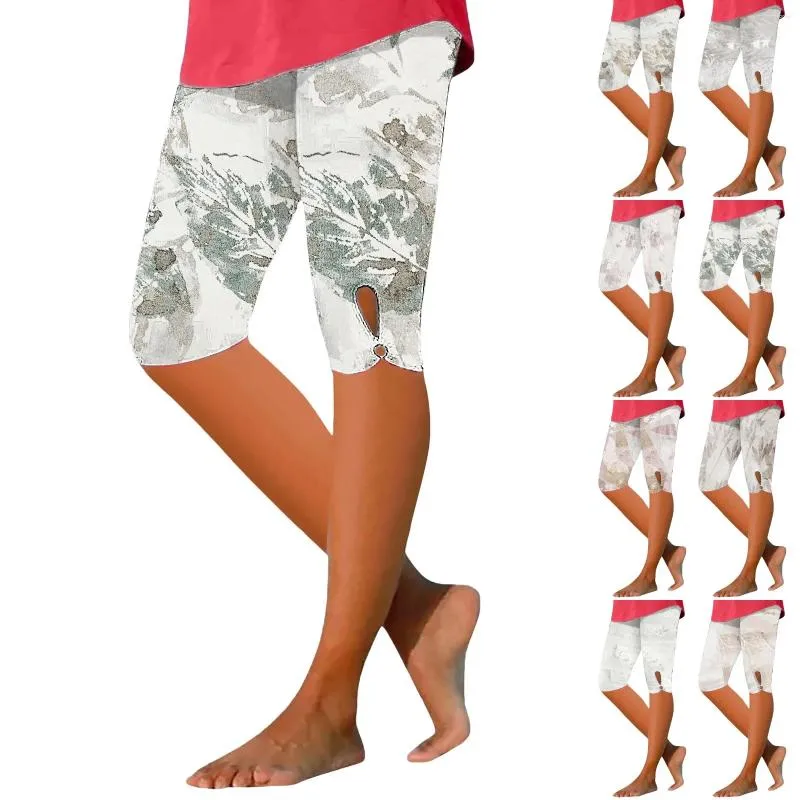 Женские леггинсы модные повседневные цветочные печатные шорты йога с лайнером с лайнером с лайнером