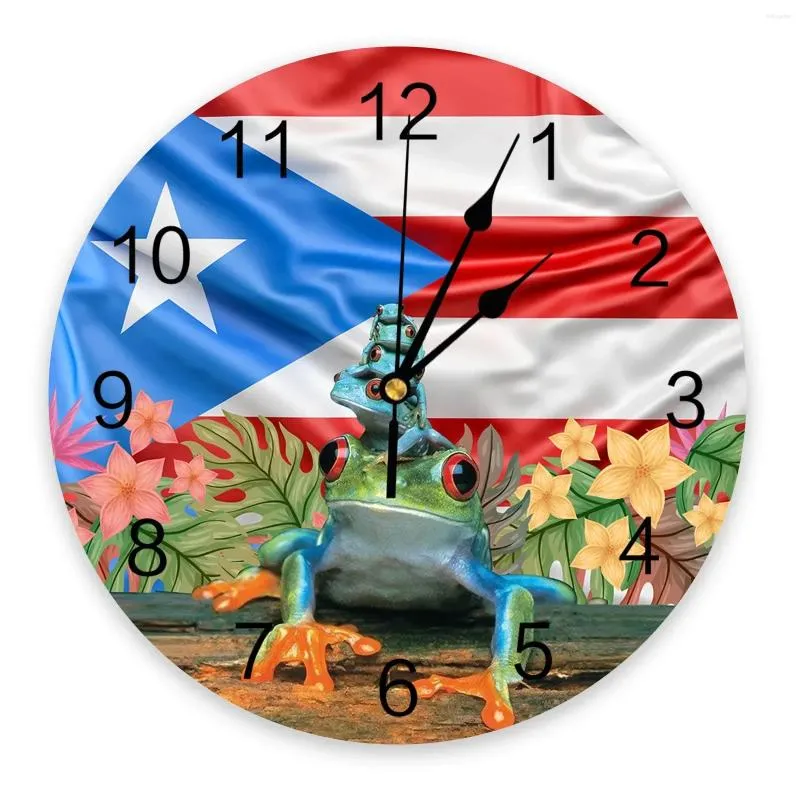 壁の時計プエルトリコツリーカエルバナーモダンホームデコレーションのためのティーンルームリビングニードルハンギングウォッチテーブル