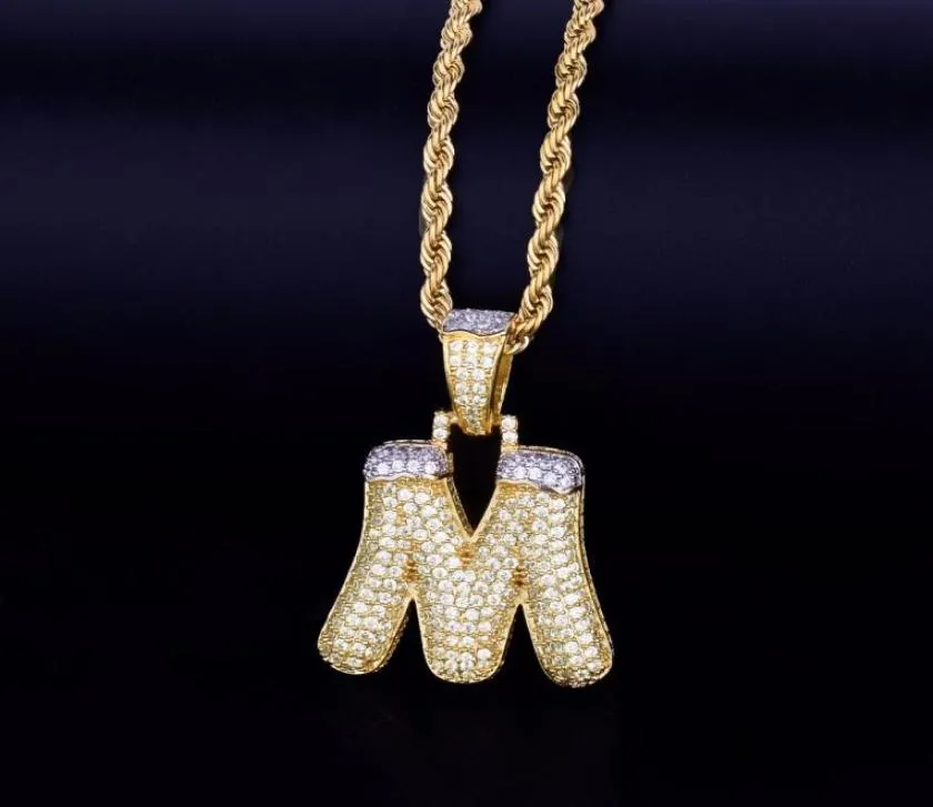 Men039s Snow Bubble Letters Colliers Pendants Charme Ice Ice Out Cumbic Zircon Hip Hop Bijoux avec chaîne de corde 9810327