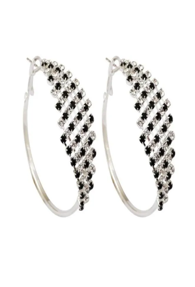 Nouvelle mode claire noir blanc rhinstone cristal circle cercel boucles d'oreilles de nuit cerceau de cerceau pour femmes lt24364782