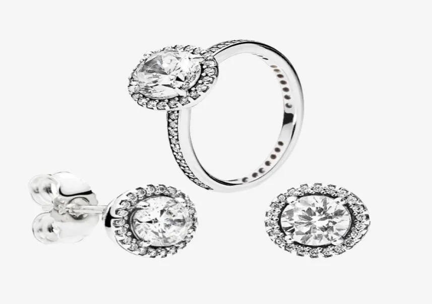 Big CZ Diamond Pierścień i Zestawy kolczyków 925 Srebrna biżuteria dla P eleganckie kobiety ślubne kolczyki z oryginalnym pudełkiem 4369733