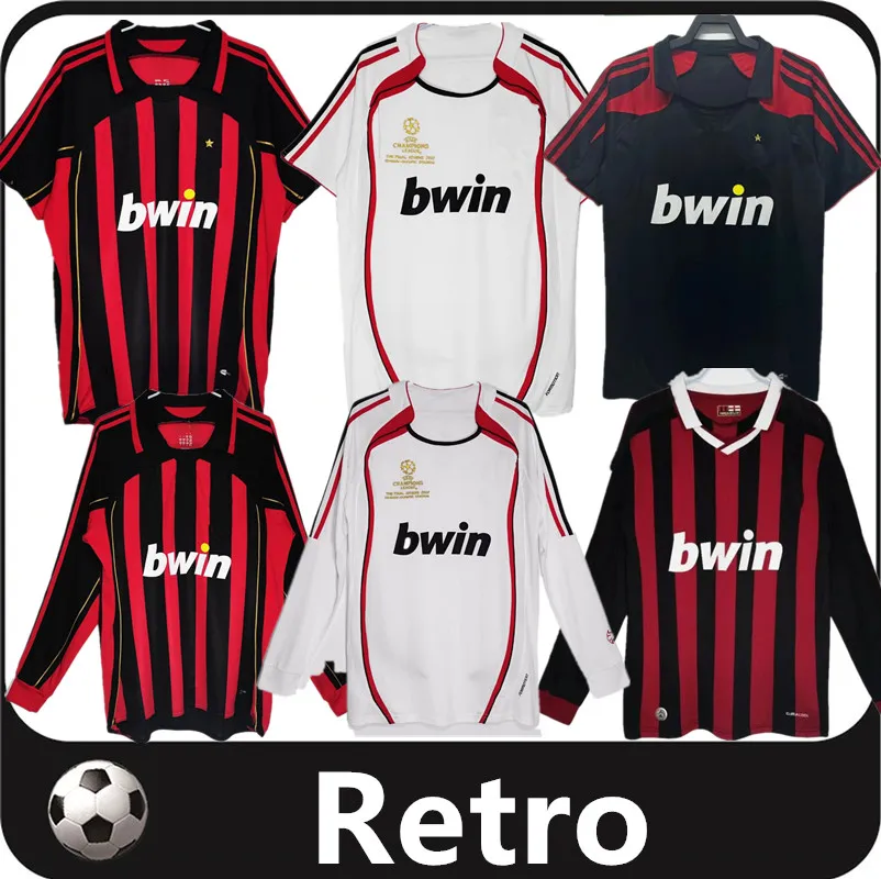 Retro kaka Soccer Jerseys long sleeve Baggio Maldini VAN BASTEN Pirlo Inzaghi Gullit Shevchenko Vintage Shirt Classic Kit 06 07 07 08 09 10 Ac home away MiLaNS