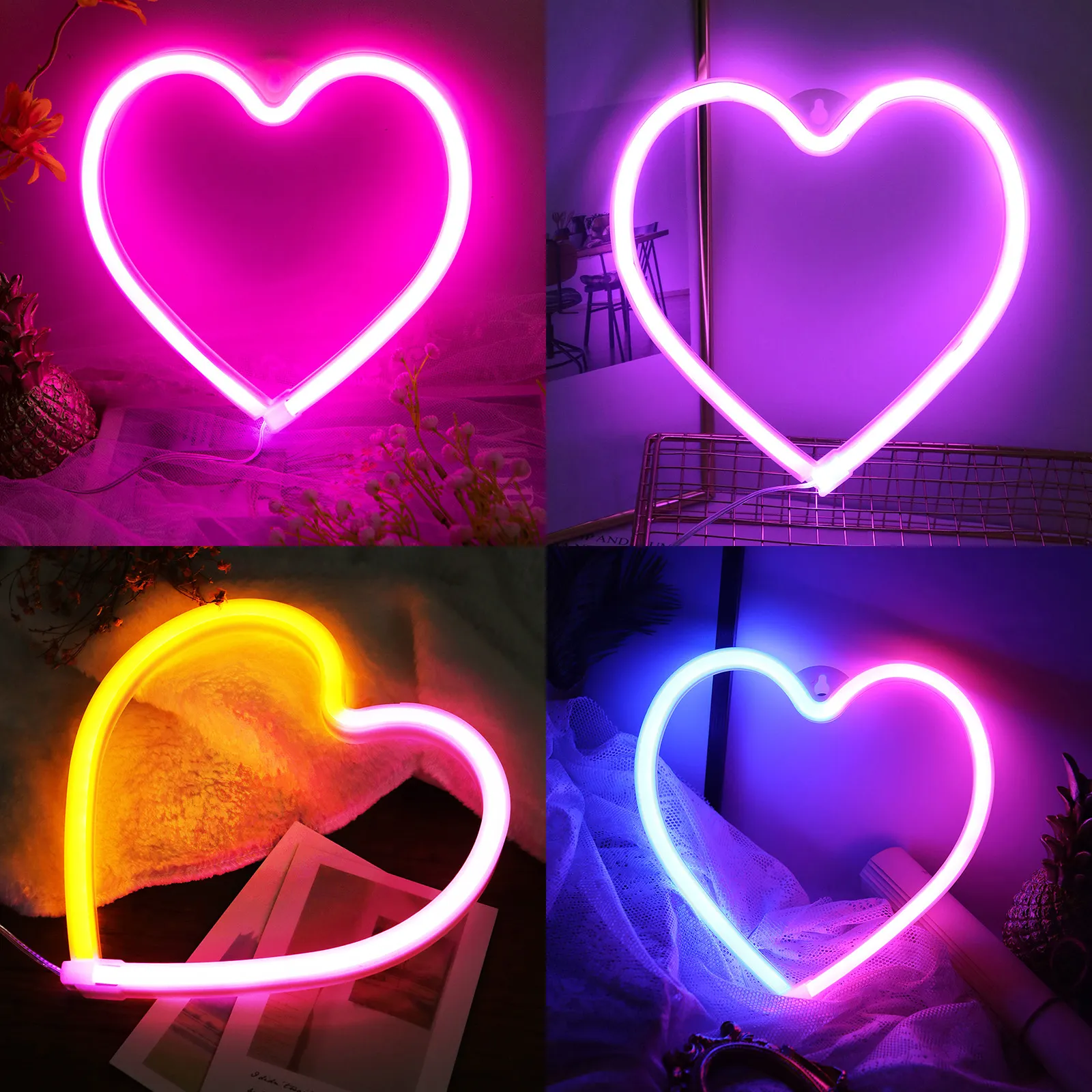 Batteri USB LED Neon Light Wall Decoration Butterfly Lightning Heart Neon Sign Night Light For Kids Bedroom Wedding Party Gift