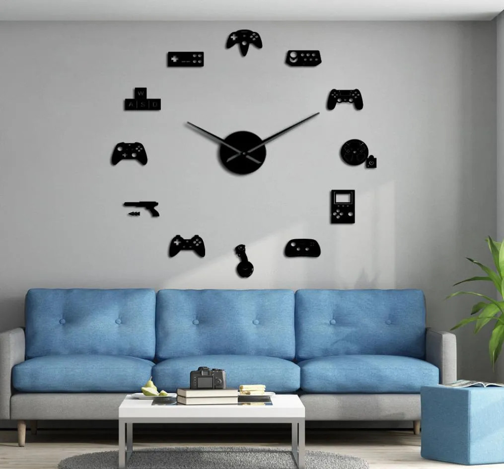 Game Controller Video Diy Giant Wall Clock Game Joysticks Stickers Gamer Wall Art Video Gaming Signs Boy Slaapkamer Game Room Decor Y1859197