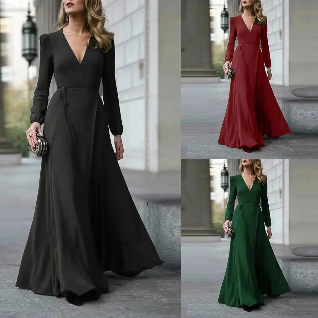 long chiffon dresses Sexy Plunge V-neck Long Chiffon Prom Dresses main image 1