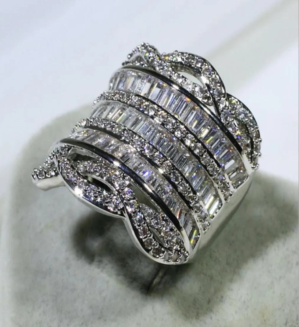 Luxury Jewelry Unique 925 Sterling Silver Full Stack 5A Cubic Zirconia CZ Diamond Wide Rings Party Women Wedding Band Finger Band 3644473