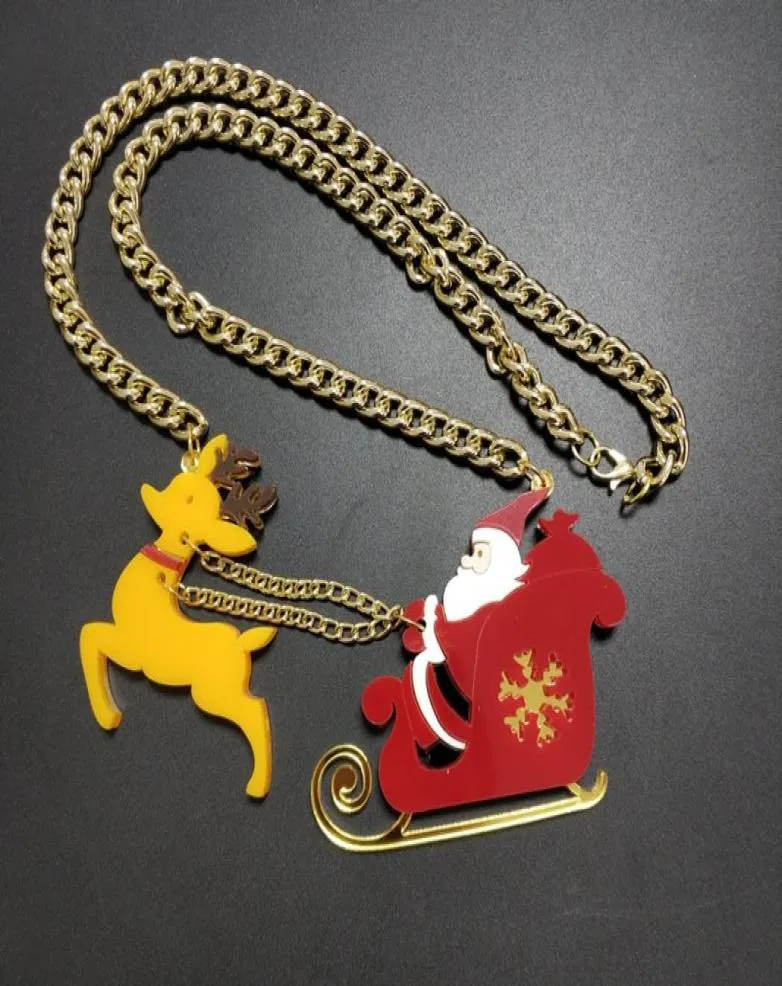 2021 Weihnachtsmann Pendel Anhänger Halskette für Frauen Santa Ride Chain Girls Kinder süße trendige Schmuck Acrylaccessoires2168633