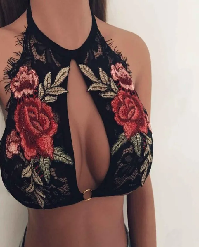 Women Sexy Crop Lace Embroidered Floral Hollow Out Bustier Unpadded Bra Cropped Feminino Tops New8973389