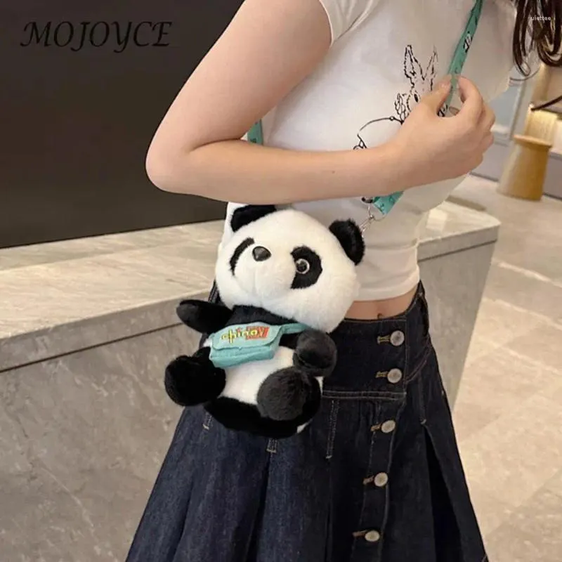 Bakken vrouwen crossbody tas met zipper panda pluizige slinger soft zachte mobiele telefoon pouch meisjes winter warm