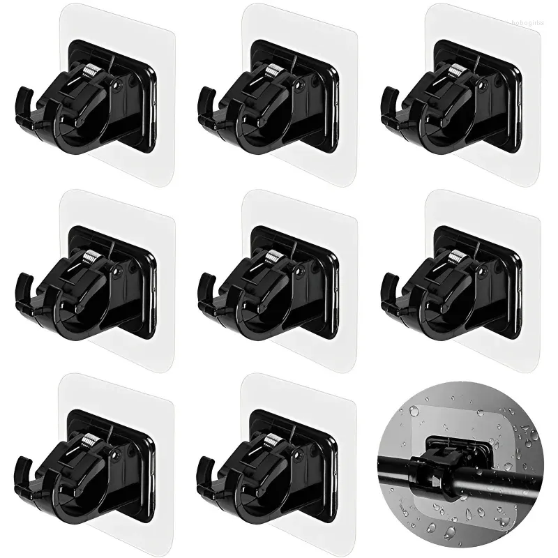 Hooks 4/2PCS Adjustable Nail-Free Curtain Rod Holder Clamp Self Adhesive Hanging Brackets Fixed Clips