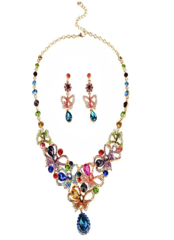 Rhinestones multicolores Collar de cristal austriacos de lujo Juego de joyas de joyas de boda turca india 332Y2185754