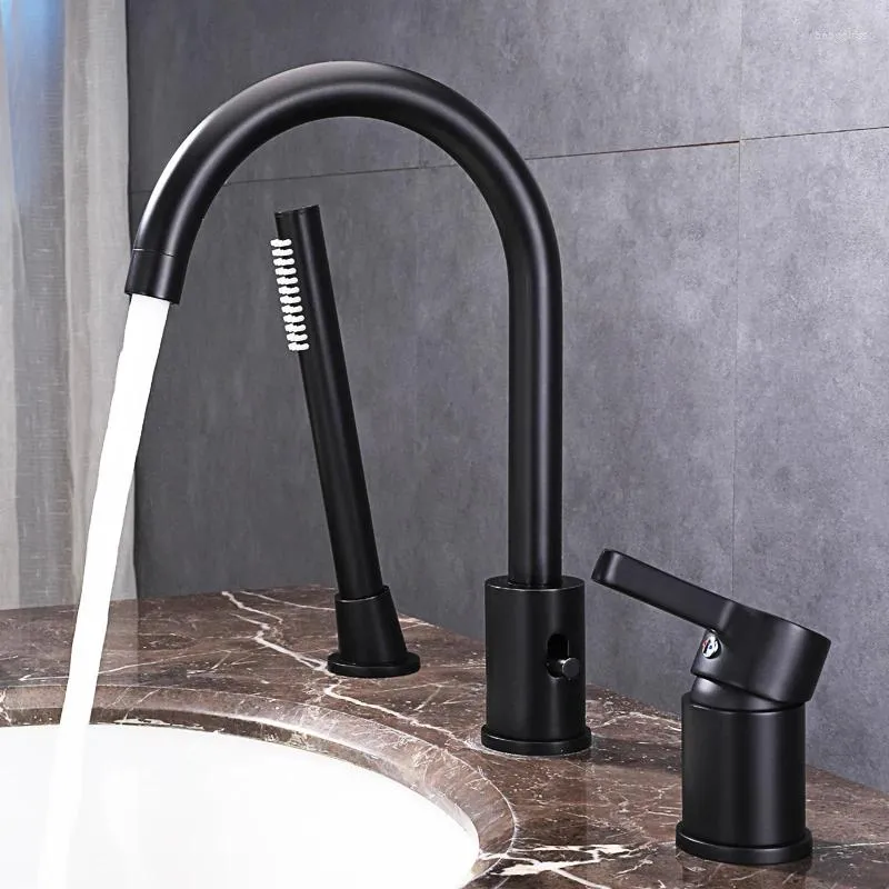 Rubinetti del lavandino da bagno lavabo lavarsi il mixer in ottone nero rubinetto moderno rubinetto cromata moderno rubinetti da bagno in doccia a tre fori