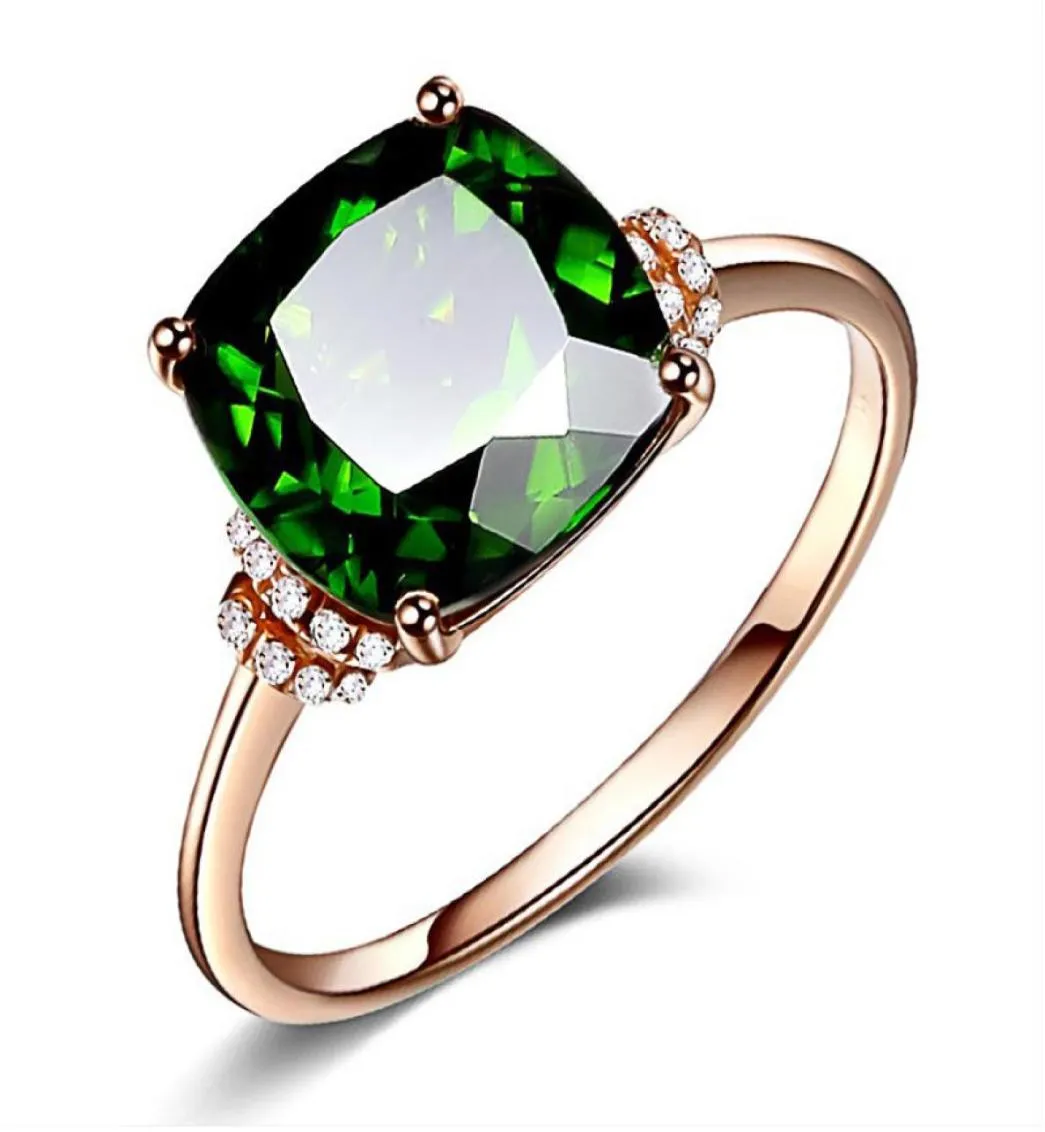 18K Rose Gold Plated Emerald Ring for Woman Gemstone Wed Green Crystal Ring 89 D31938573