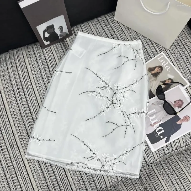 Skirts Woman Clothes Shorts Women Clothing Skirt Fashion Women's Summer 2024 Embroidery Floral Organza Casual Short