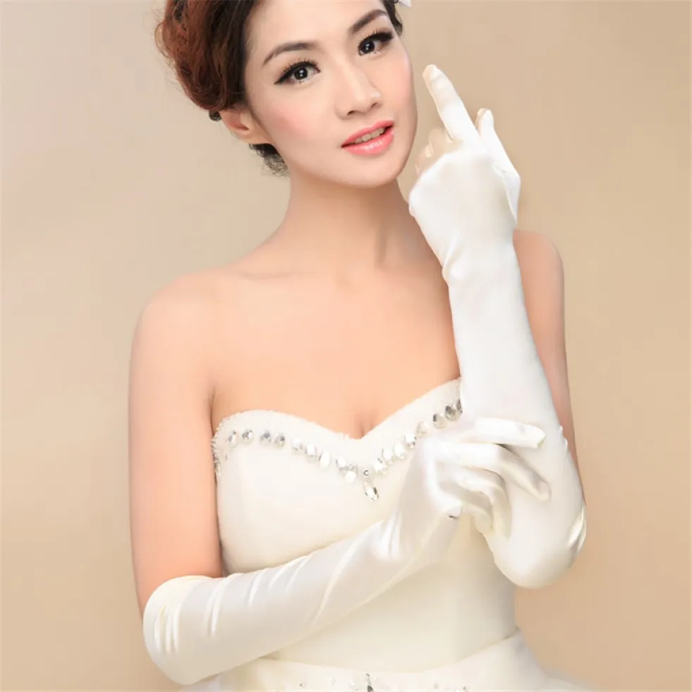 Gants de mariage en satin blanc au-dessus du coude longueur complète gants de mariée Femme Femme Gant de mariage de la mariée