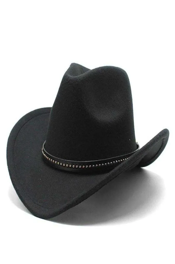 Мужчины зимние женщины черная шерсть шляпа шляпа Chapeu Western Cowboy Stat