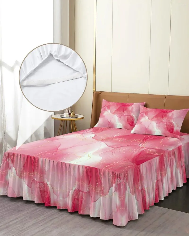 Spódnica z łóżkiem marmurowy czerwono gradientowy elastyczny sprężone łóżko z poduszkami Mattress Mattress Połączenie arkusz zestawu
