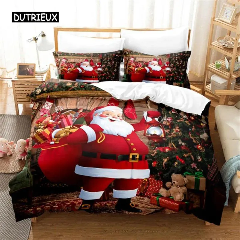 Bedding Sets Feliz Christmas Toupet Cover Santa Claus Snowman Red Set