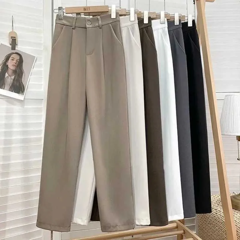 Damesbroeken capris mode elastiek hoge wacht broek vrouwen 2023 veer casual losse rechte broek Kantoor dames werk negen puntset pantsL2405