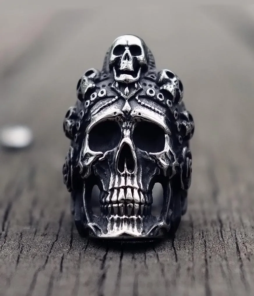 Cool Santa Muerte Death Skull Ring Unique Mens Stainless Steel Rings Punk Rock Biker Jewelry Gift for Him1799057