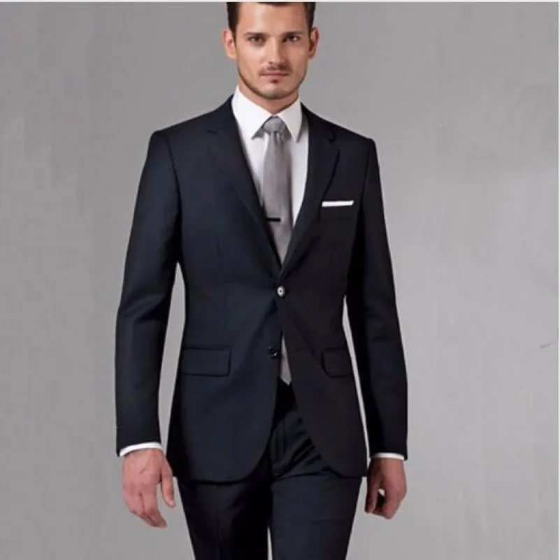 Black Business Men Suits Custom Made Bespoke Classic Black Wedding Suits For Men Tailor Made Groom Suit WOOL Tuxedos For Men 2153