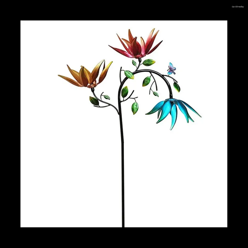 Gartendekorationen Wind Spinner Spinner für Garten und Metall mit 3 Spinnblumen Schmetterlingen