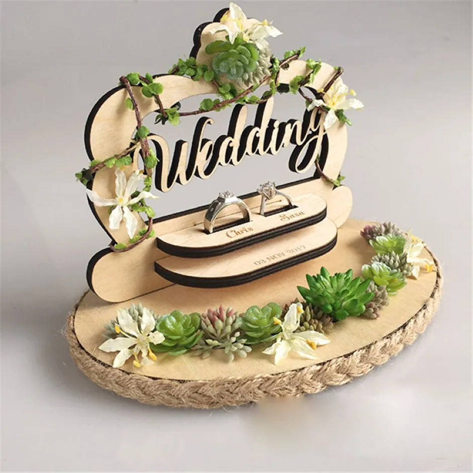 Créative Wood Ring Oreiller de mariage Cérémonie Forest Style Handmade Ring Holder Engagement Mariage Mariage Day Day Mariage Décorations 284C