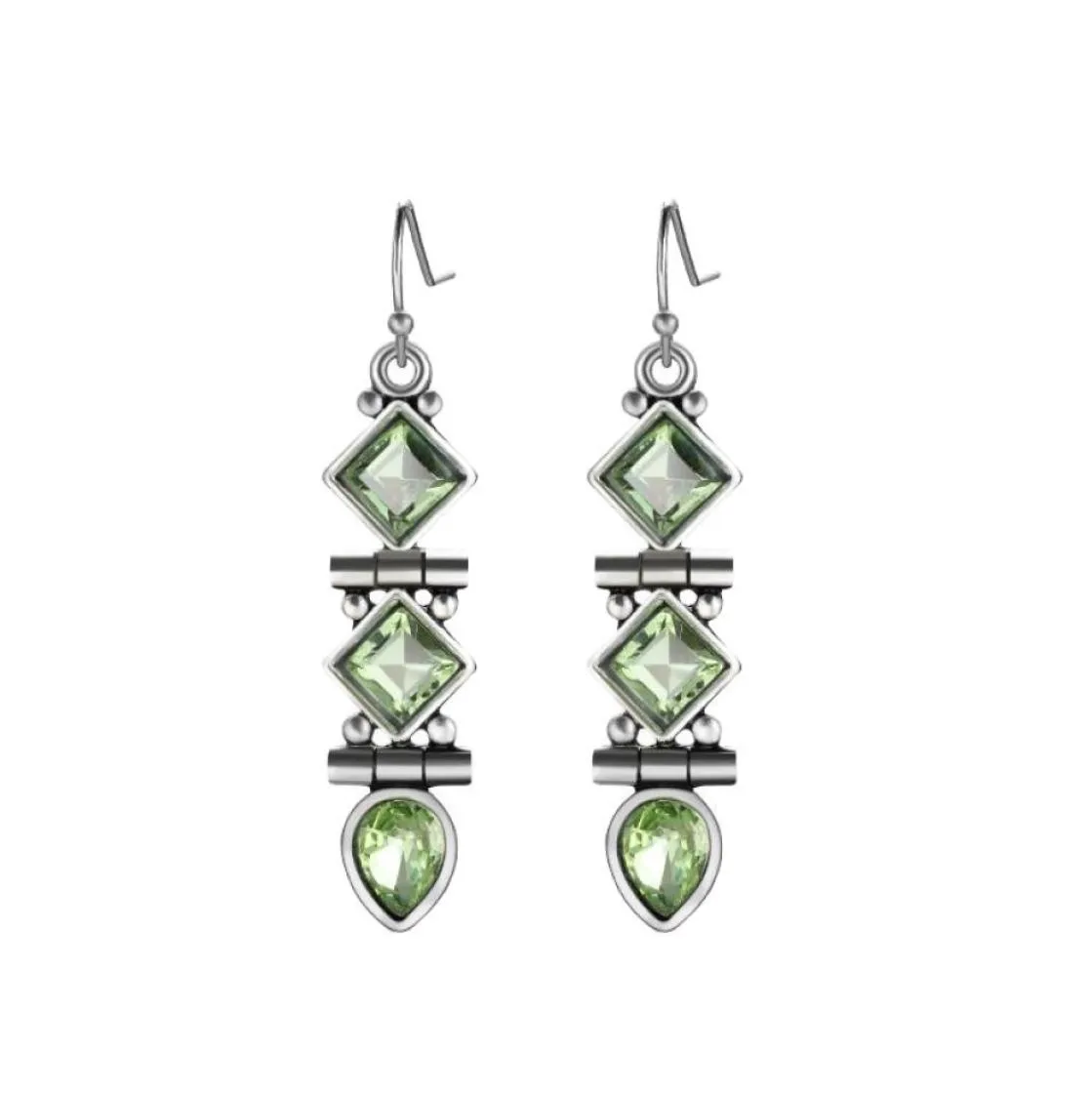 New Green Quartz Long Paragraphe Chandelier Boucles d'oreilles Luckyshine rétro Silver Geométriques Boucles d'oreilles Bijoux de mode de mode pour femmes4569329