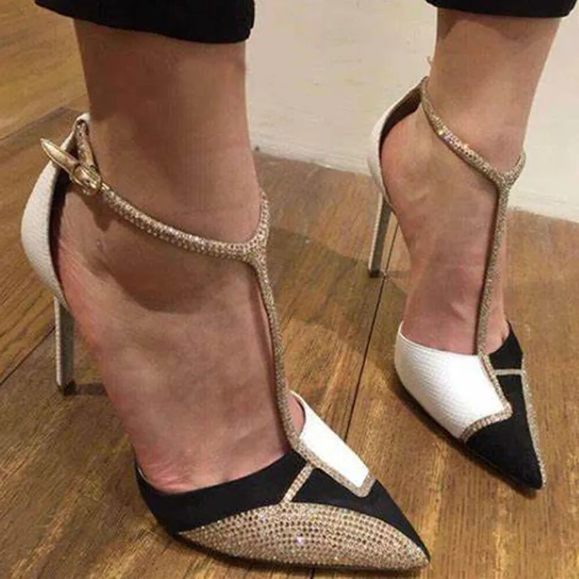 2020 Summer Sexy Bridal T-Strap High Heels Geometric Sandals Party Pumps Pointed Toe Wedding Bridal Shoes 35-40 1716