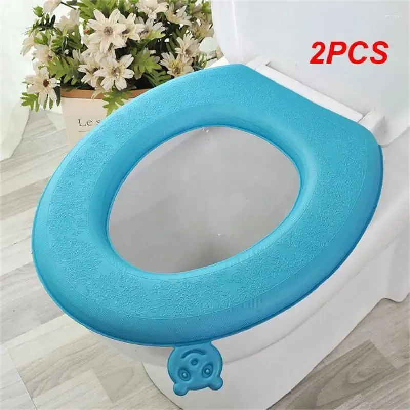 Toilet Seat Covers 2PCS Winter Warm Cover Closestool Mat Bathroom Accessories Knitting Pure Color Soft O-shape Pad Bidet