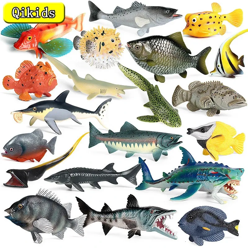 Ocean Sea Life Simulation Animal Model Diver Fluund Tuna Grouper Tropical Fish PVC Action Toy Figures Kids Collection Toys 240510