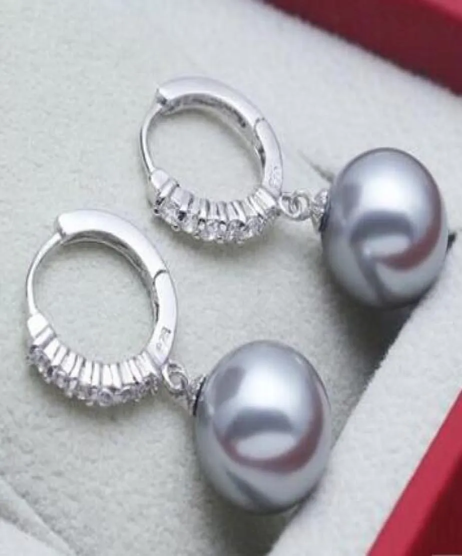 1012MM round navy blue south sea shell pearl Earrings 925 pendientes earrings for women sterlingsilverjewelry6024578