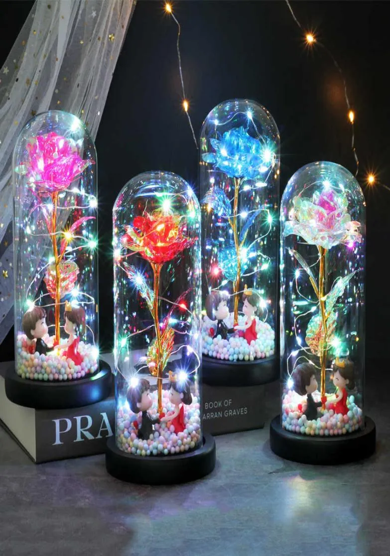 Eternal Rose Forever Beauty and Beast Rose in Flesk Led Rose Flower Light Glass Dome Mother039S Day Wedding Gift Home Decoratio7065913