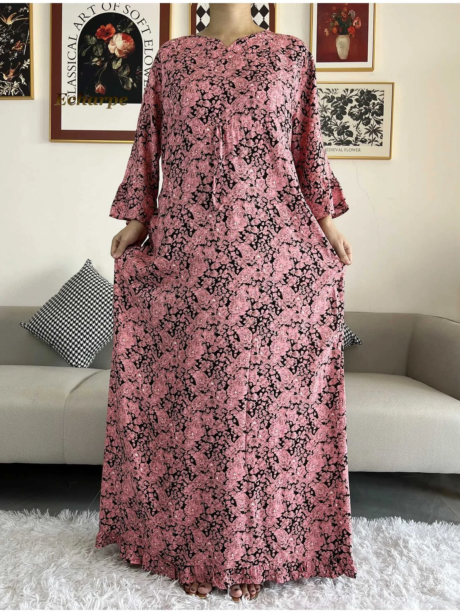 Ethnic Cotton Dashiki African Maxi Dress Long Sleeve Loose Waist Women  Summer Casual from Dhgate Ethnic Clothing - price 9.1