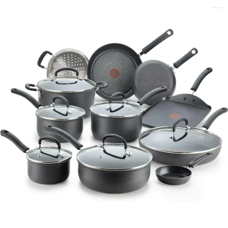 Ensemble de cuisine Oeing T-Fal Ultimate Hard Anodisé antiadhésif à 17 pièces Pots et casseroles Lav