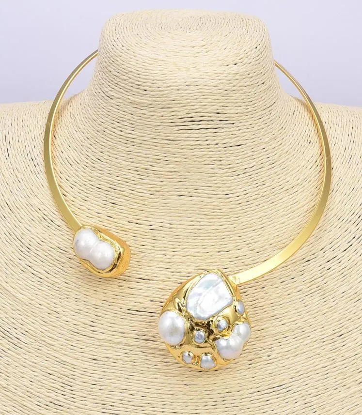 Guaiguai Biżuteria Naturalna biała Keshi Pearl 24 K Żółte złoto Pleted Choker Naszyjnik ręcznie robiony dla kobiet prawdziwa Jewlery Lady Fashion JE2599335