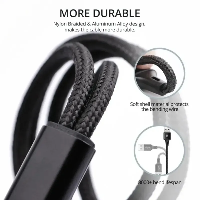 2024 2 en 1 Micro USB Cable Cable C Câbles Chargeur Fast Charge Câble Tablet Téléphone Cordon de charge 2in1