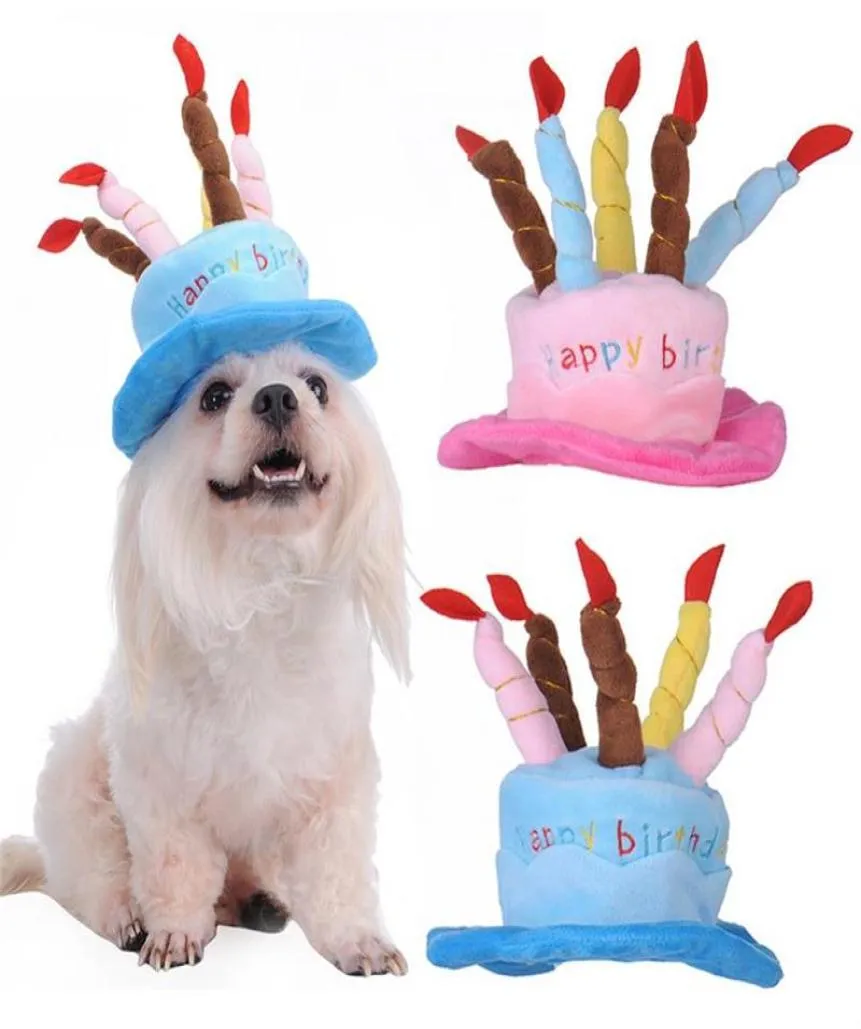 Animaux de compagnie mignons chats chats bouchons d'anniversaire réglables en velours côtelé bougies colorées petit chapeau de chien moyen chiot chat cosplay costume wearwear5918692