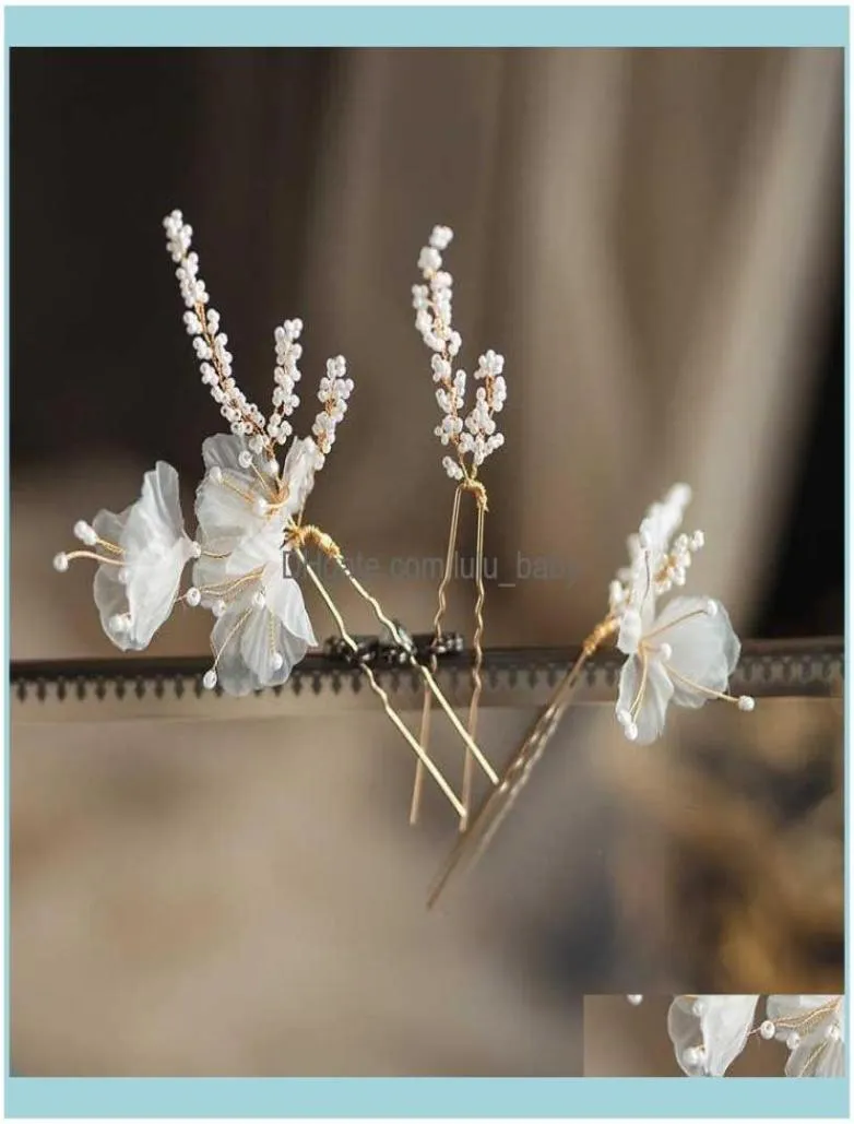 Jewelrybridal Jewelry Flower Floral Head Piece Headdress Pearl Hair Clips Pins Women Girl Bridesmaids Hairpin Bride Wedding Aessor2667525