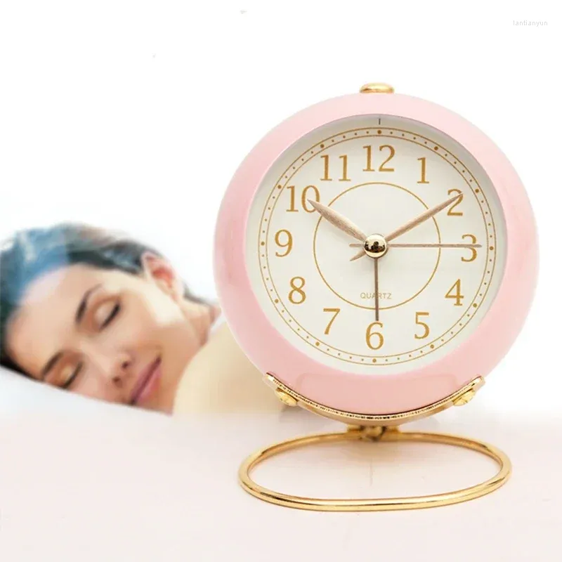 Table Clocks Light Alarm Clock With Night Silent For Bedroom Decoration Small Quartz Circular Morning Office Desk Children