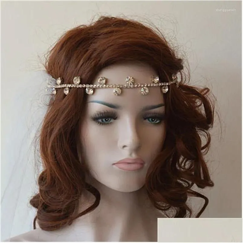 Hair Clips Barrettes Ins Fashion Sparkling Rhinestone Head Chain Boho Bride Bling Crystal Forehead Exquisite Jewelry Accessories Drop Otl1X