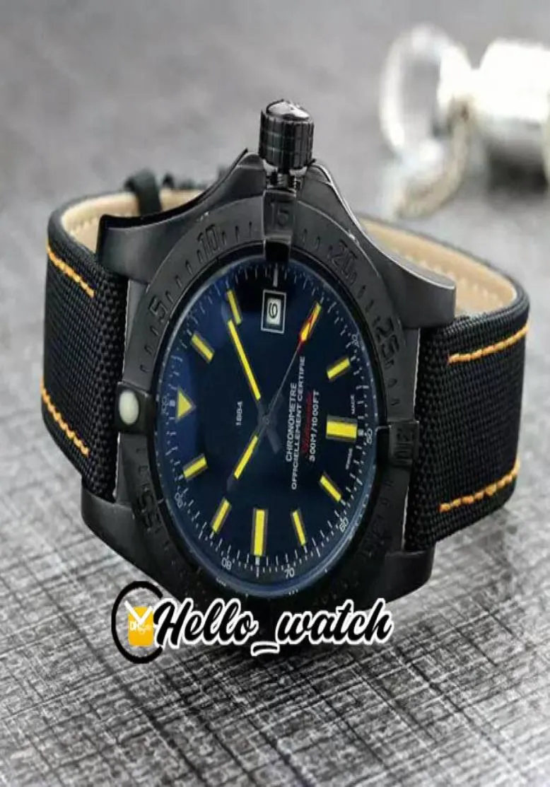 NOUVEAU ENGISSEMENT BLACKBIRD 44 mm PVD Black Steel Case V17311101 Noir Mentille Automatique Matche jaune Stick Mark Nylon Strap en cuir Watches He9731284