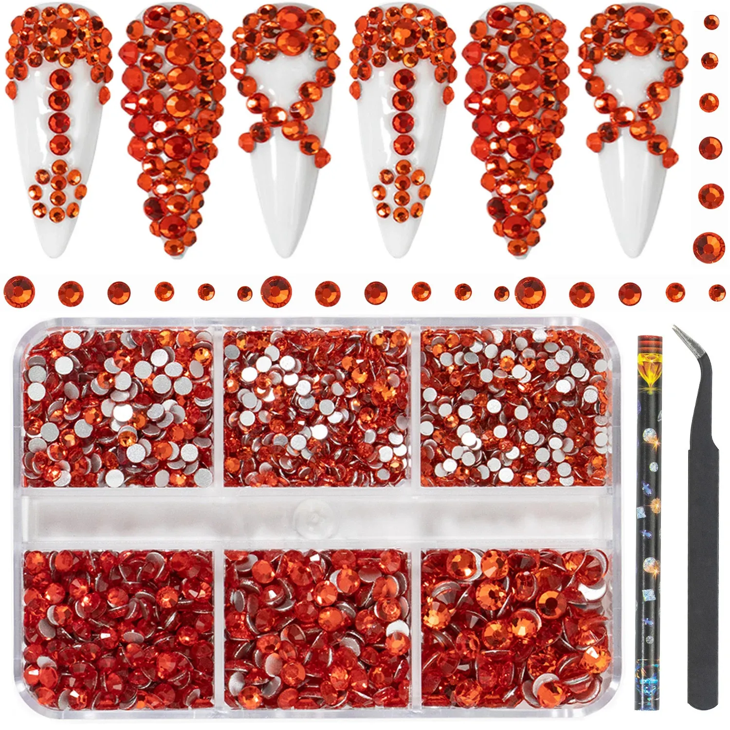 Hnuix Luxus Shini 3D Diamond Orange Red Multisize Nagel -Strass -Stützsteine Flatback Charms Flatbodenkristalle Kunstdekoration Juwel Kit 240509